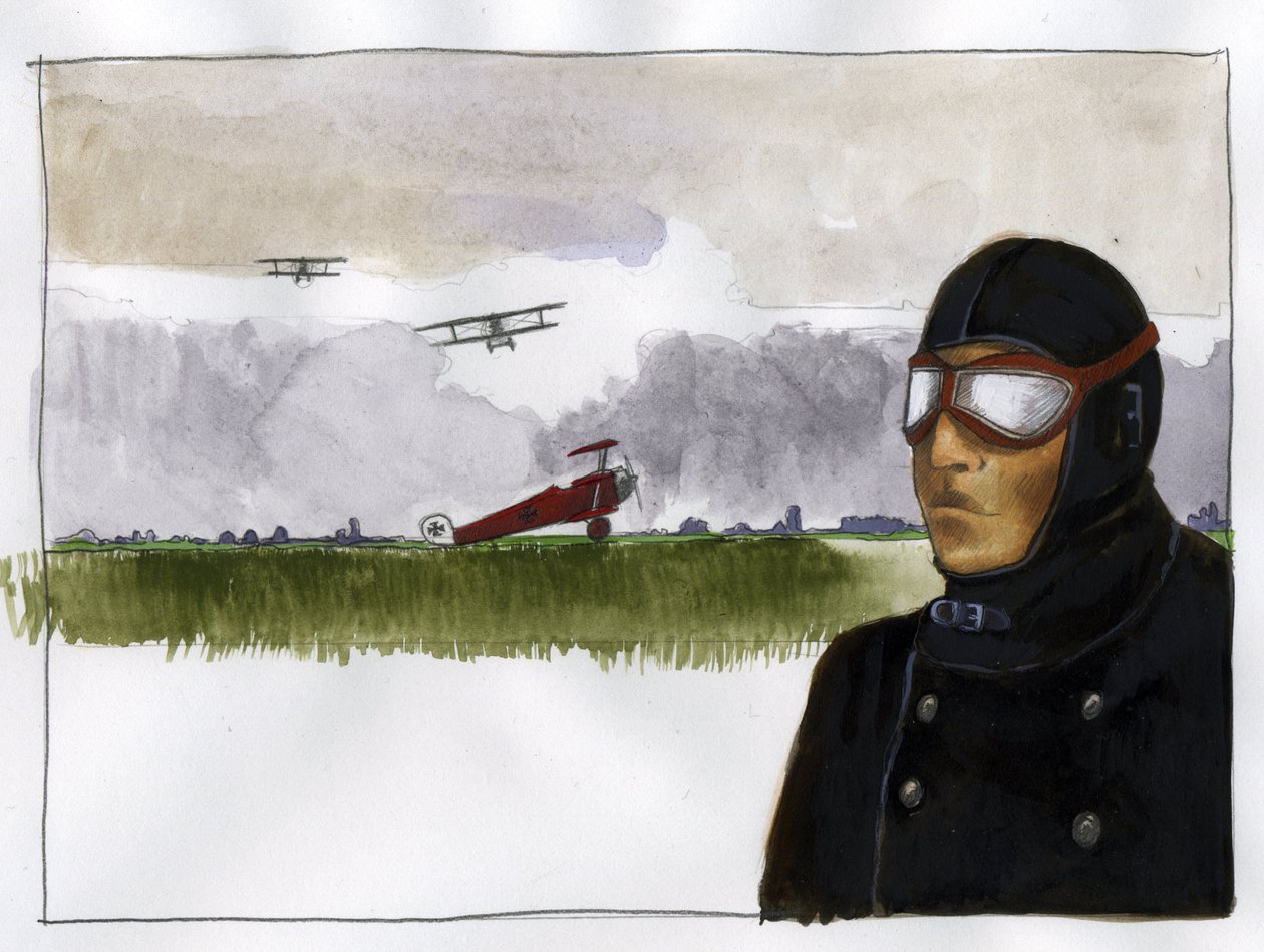 Portrait de Manfred von Richthofen surnommé le Baron Rouge (1892-1918) aviateur allemand. Illustration par Alessandro Lonati - Alessandro Lonati