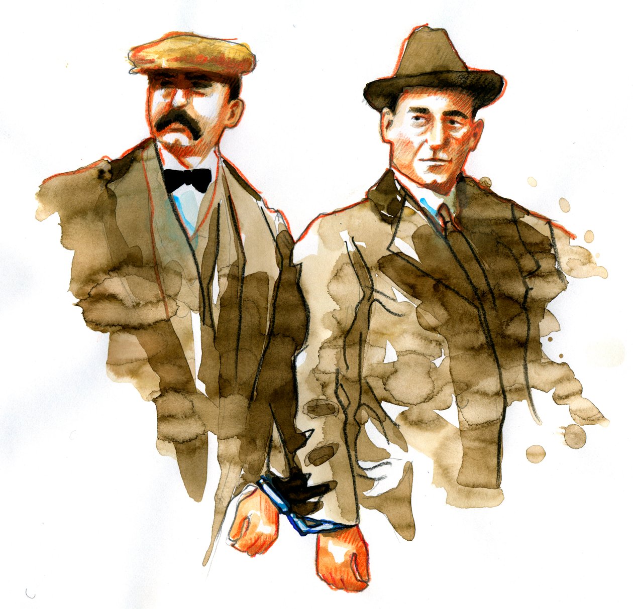 Affaire Sacco et Vanzetti : portrait des anarchistes italiens Bartolomeo Vanzetti (à gauche) et Nicola Sacco - Alessandro Lonati