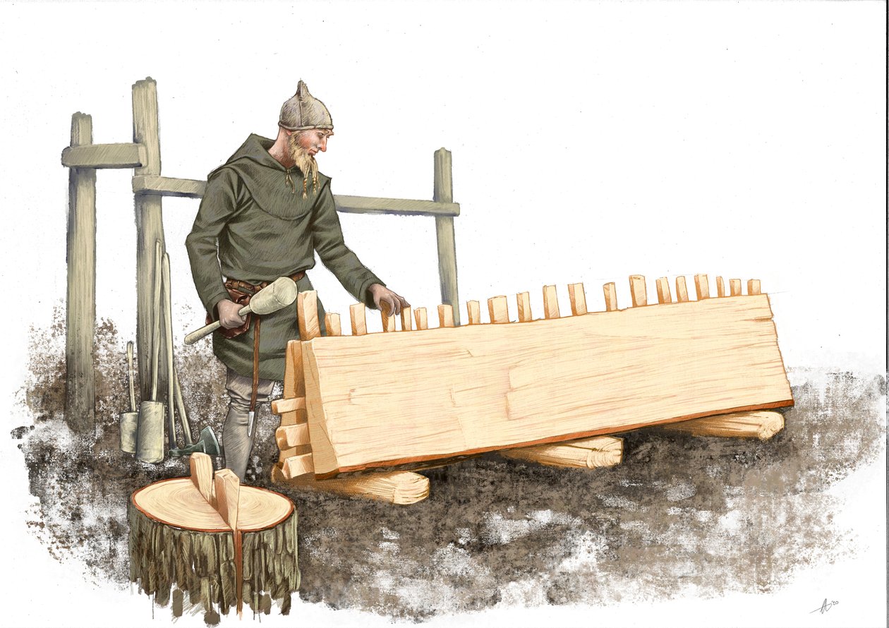 Charpentier de navire viking au travail - Alessandro Lonati