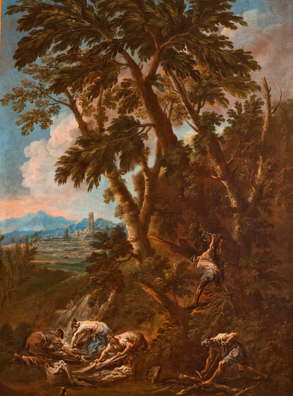 Paysage avec des lavandières et des bûcherons - Alessandro Magnasco