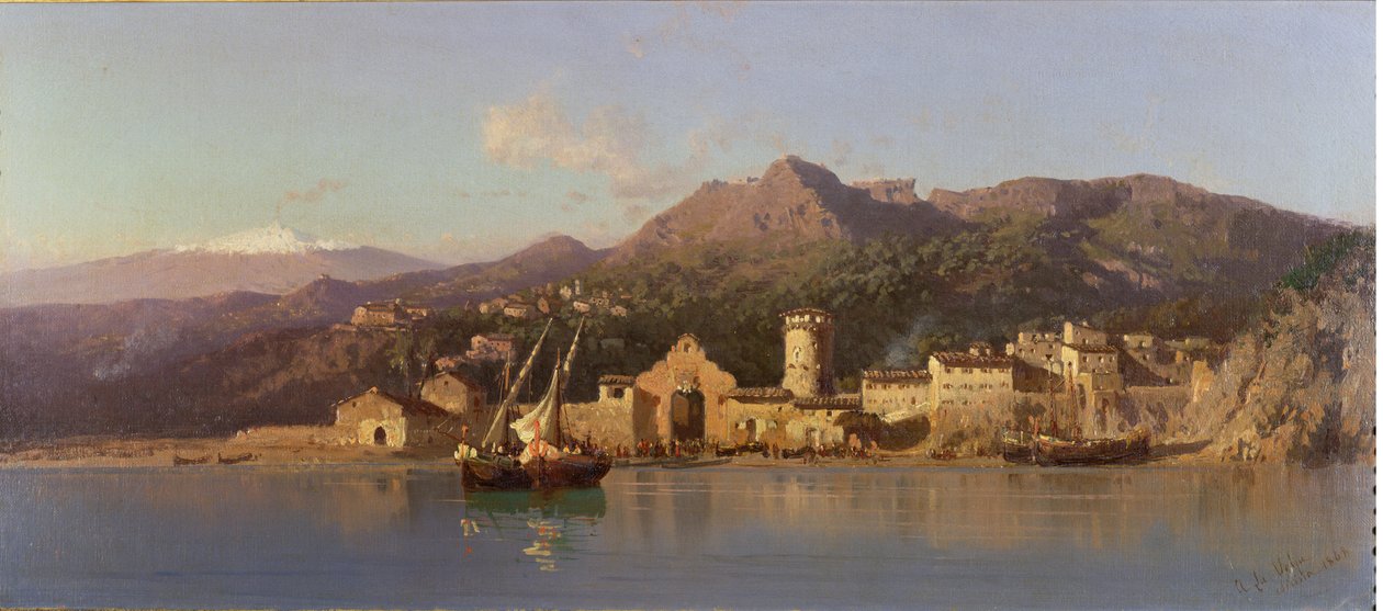Vue de Taormina, Sicile, avec le mont Etna en arrière-plan, 1868 - Alessandro la Volpe