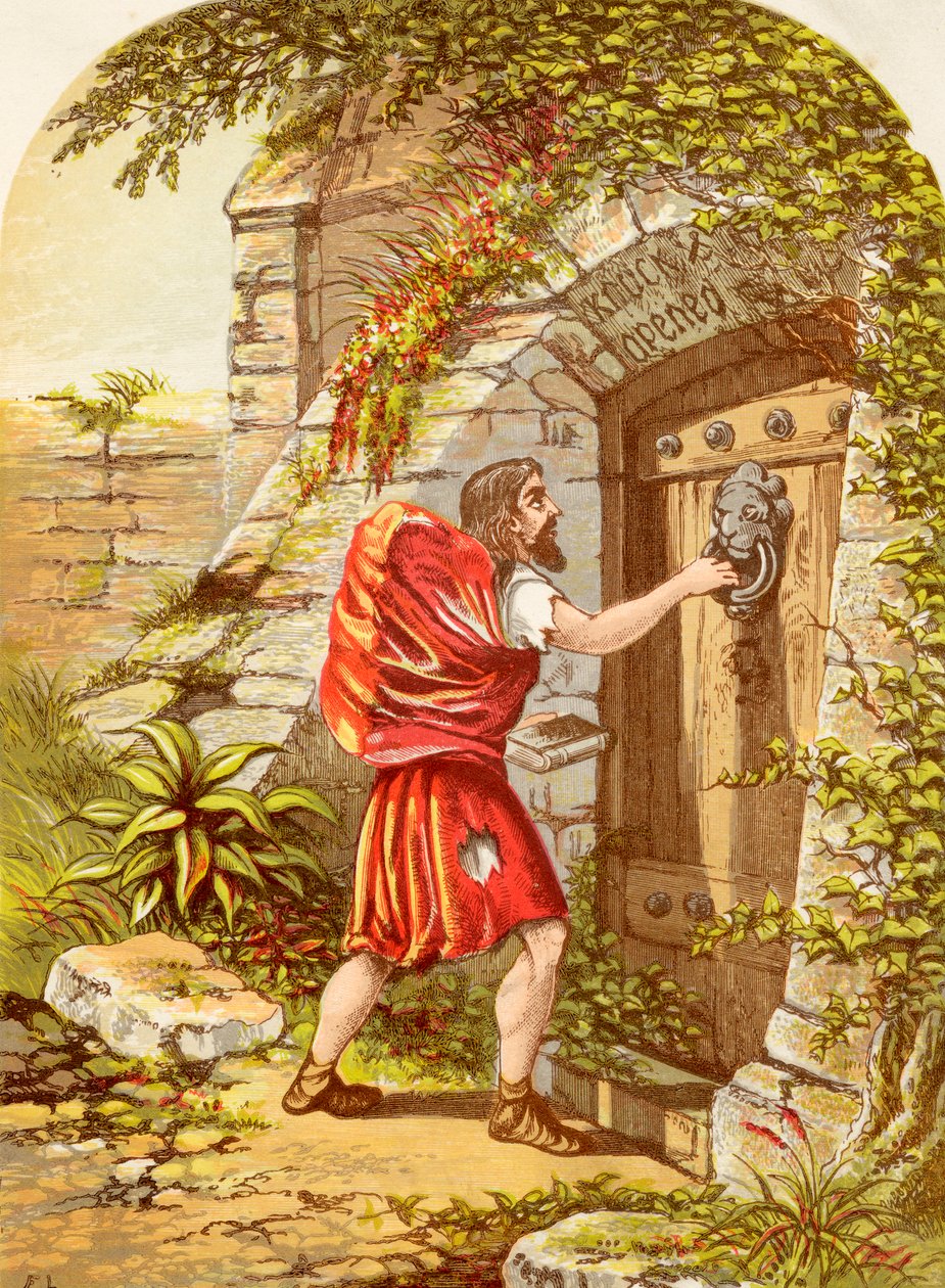 Le chrétien à la porte, du Voyage du pèlerin de John Bunyan, publié c.1880 - Alexander Francis Lydon