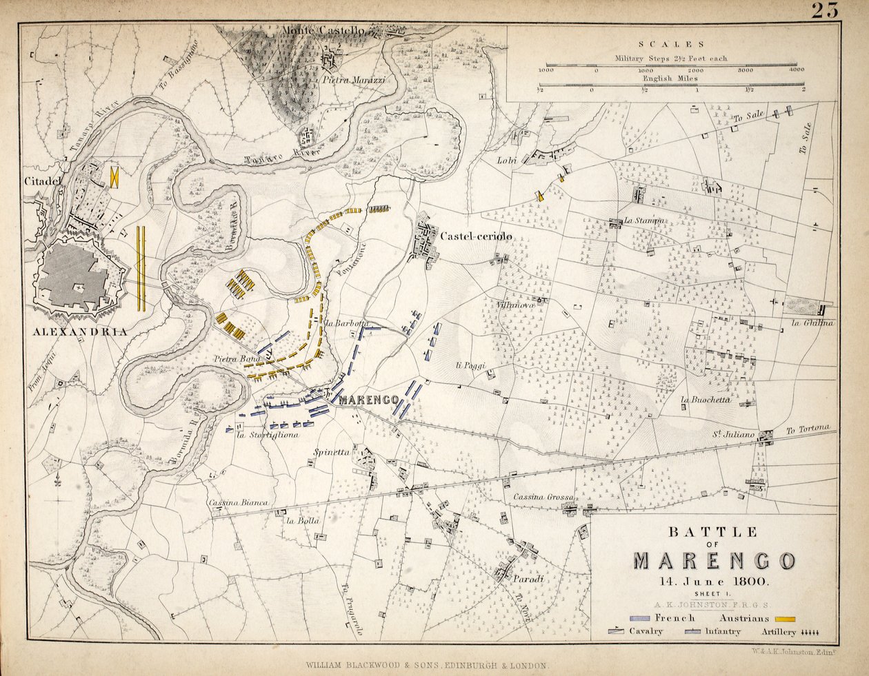 Carte de la bataille de Marengo, publiée par William Blackwood and Sons, Édimbourg et Londres, 1848 - Alexander Keith Johnston