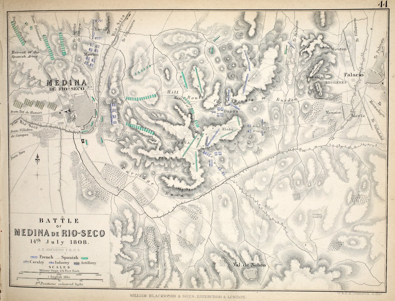 Carte de la Bataille de Medina de Rio-Seco, publiée par William Blackwood et Sons, Édimbourg et Londres, 1848 - Alexander Keith Johnston