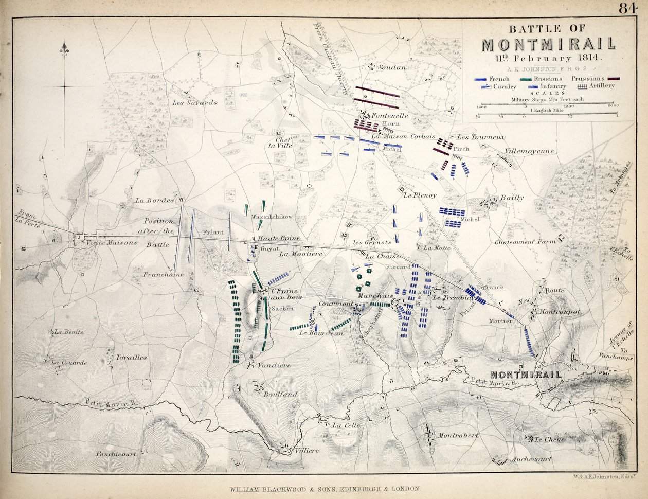 Carte de la bataille de Montmirail, publiée par William Blackwood and Sons, Édimbourg et Londres, 1848 - Alexander Keith Johnston