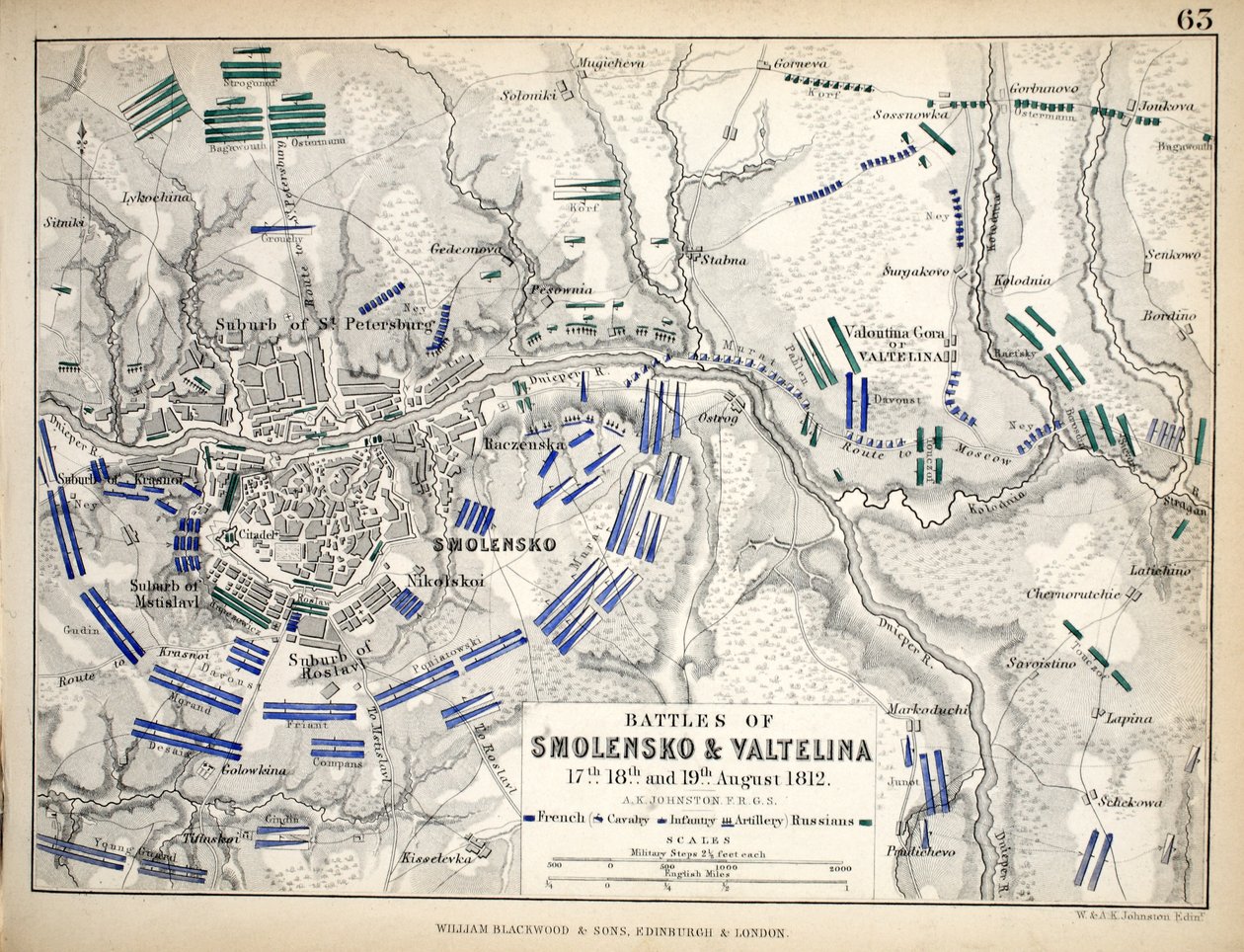 Carte des batailles de Smolensko et Valtelina, publiée par William Blackwood and Sons, Édimbourg et Londres, 1848 - Alexander Keith Johnston