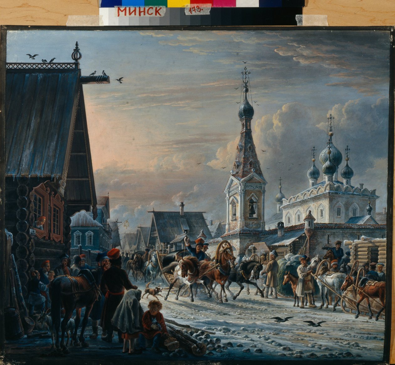 Traineaux de poste russe circulant dans une rue en hiver et saluant les habitants sur leur passage - Alexander Orlowski