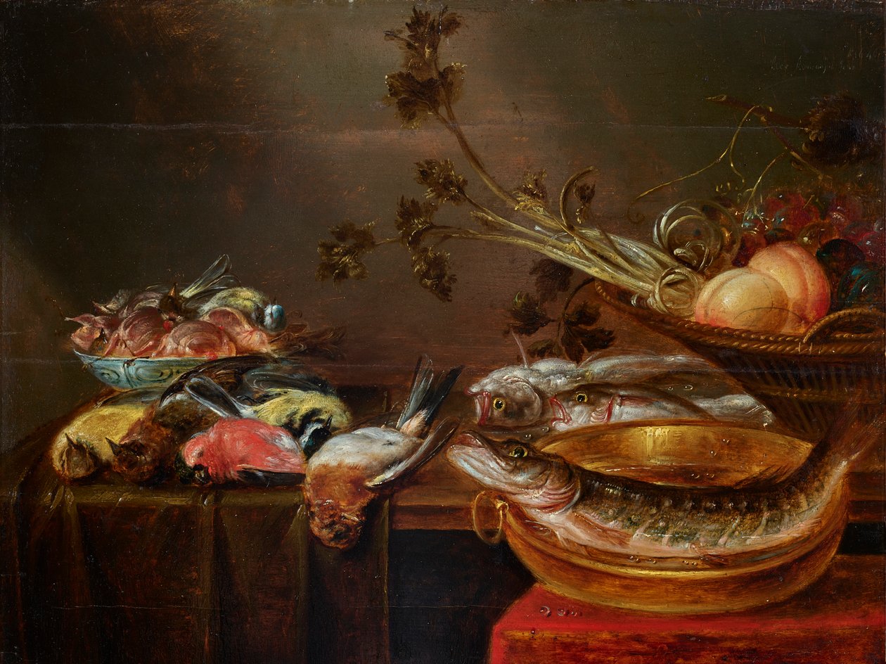 Nature morte avec poissons, oiseaux et fruits - Alexander Adriaenssen