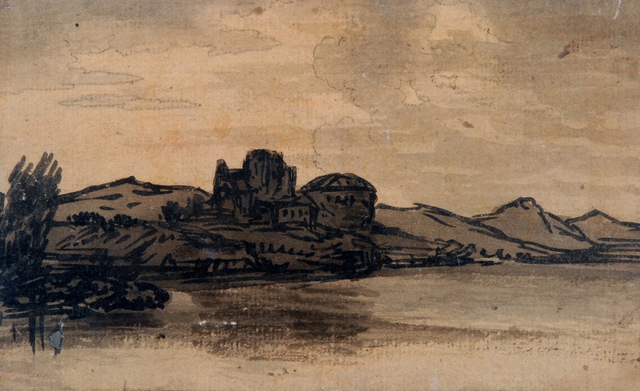 Paysage italien avec bâtiment à coupole - Alexander Cozens