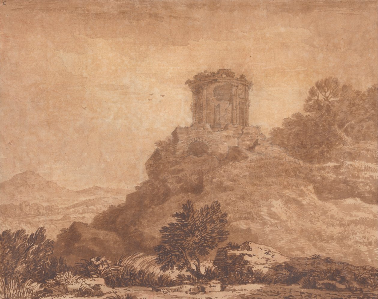 Paysage avec un Temple en Ruines - Alexander Cozens