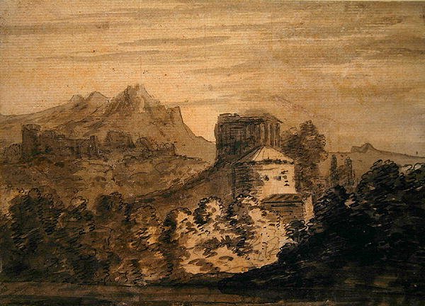 Paysage montagneux avec bâtiments italianisants - Alexander Cozens