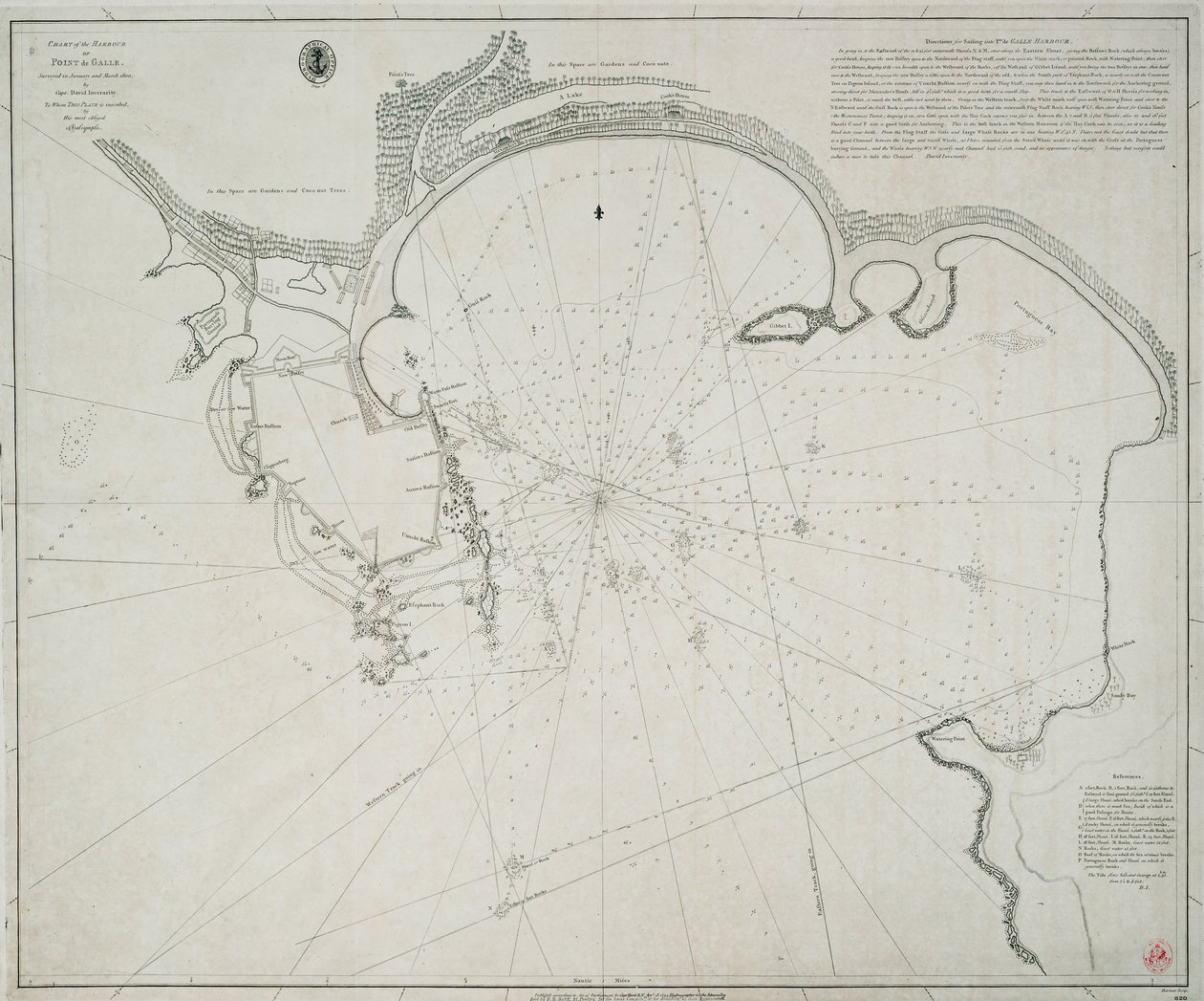 Carte du port de Point de Galle. Relevé en janvier et mars 1800, par le capitaine David Inverarity. À qui cette plaque est dédiée, par son plus obligé A. Dalrymple. - Alexander Dalrymple
