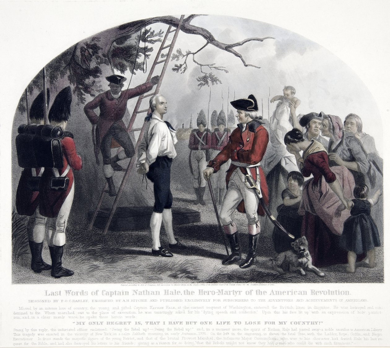 Dernières paroles du capitaine Nathan Hale, pub. 1858 (gravure colorée à la main) - Alexander Hay Ritchie