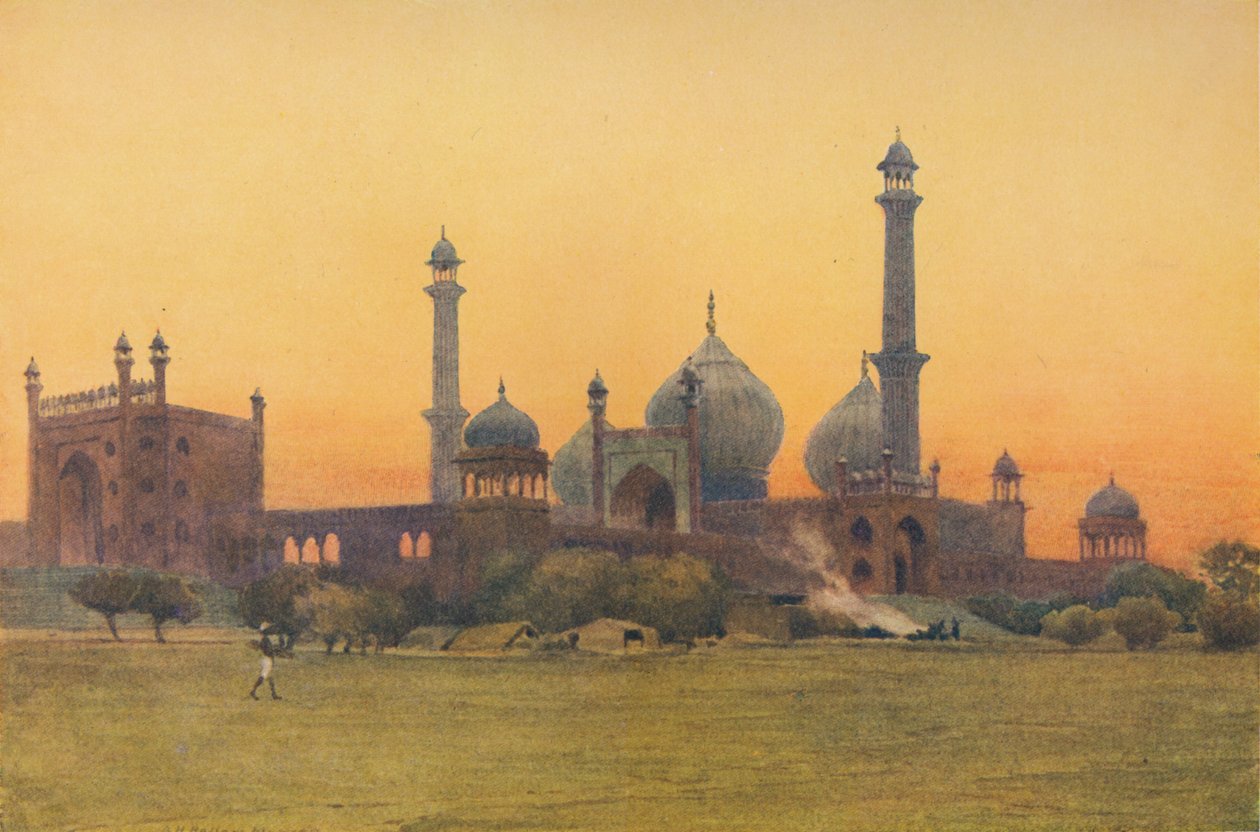 La mosquée Jama Masjid, Delhi - Au coucher du soleil, vers 1880-1905 - Alexander Henry Hallam Murray