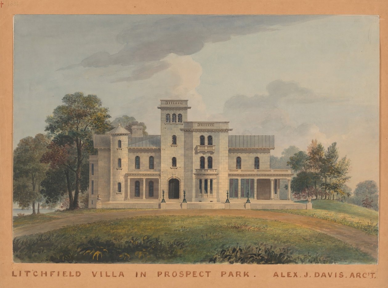 Grace Hill pour Edwin C. Litchfield, Brooklyn, New York élévation avant, 1854 - Alexander Jackson Davis