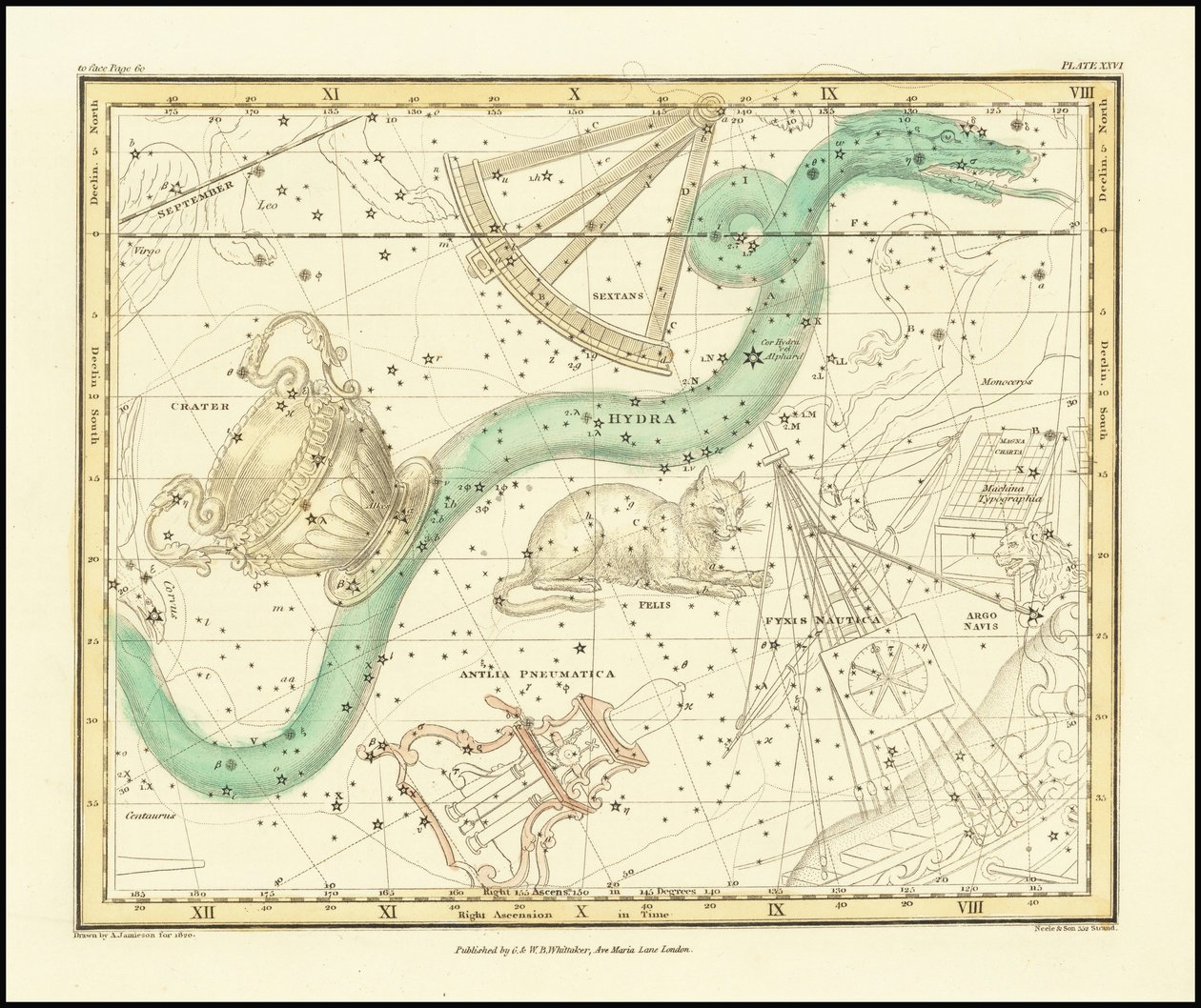 1822 - Alexander Jamieson - Hydra Sextans Felis et Cratère - Alexander Jamieson