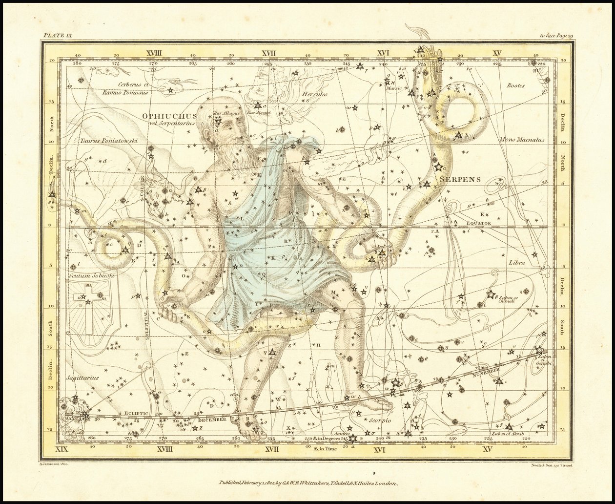 1822 - Alexander Jamieson - Ophiuchus et Serpent (et Scutum Sobieski) - Alexander Jamieson