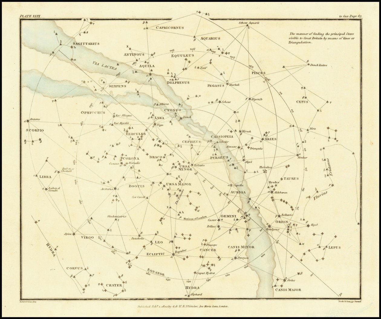 1822 - Alexander Jamieson - La manière de trouver les principales étoiles visibles en Grande-Bretagne par les lignes de mans ou Triangulation - Alexander Jamieson