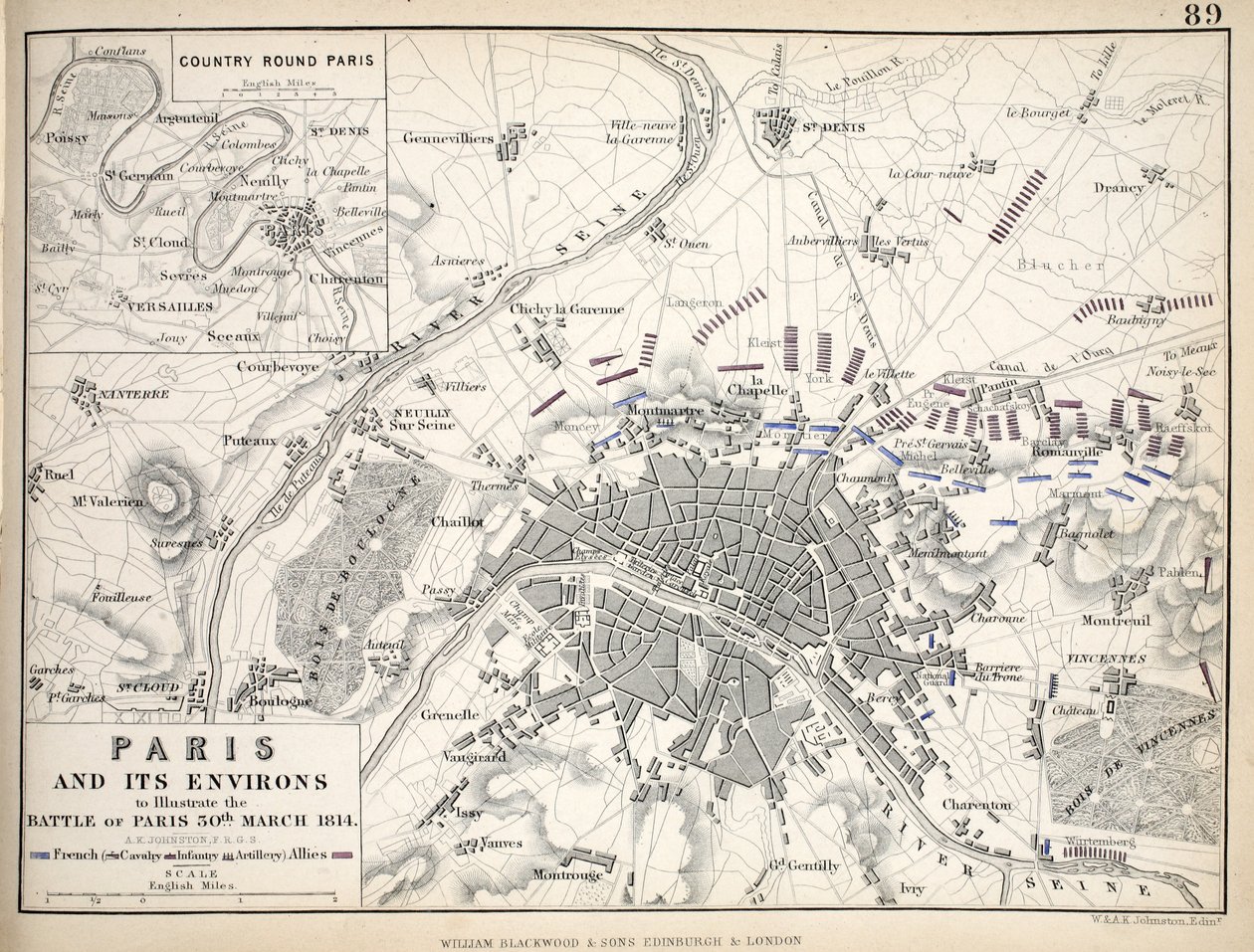 Carte de Paris et de ses environs, publiée par William Blackwood and Sons, Édimbourg & Londres - Alexander Keith Johnston