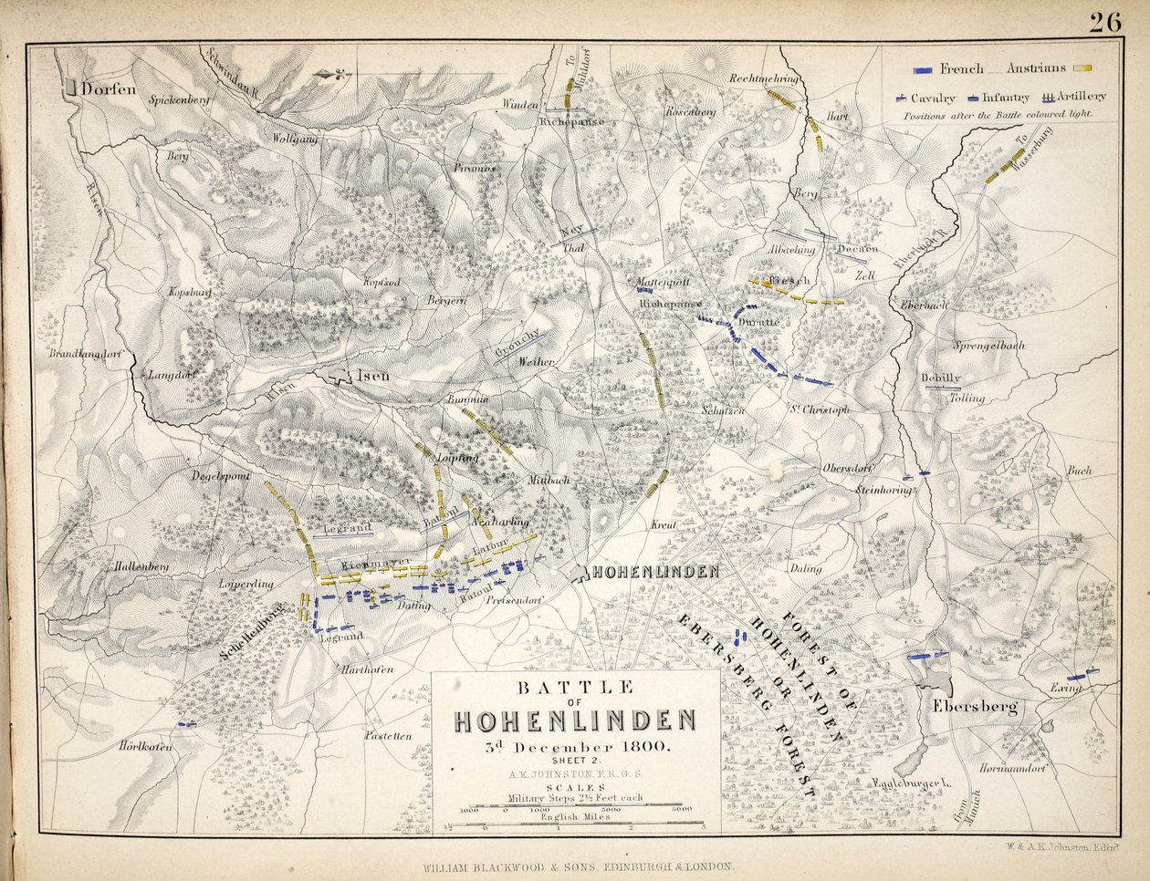 Carte de la bataille de Hohenlinden, publiée par William Blackwood and Sons, Édimbourg et Londres, 1848 - Alexander Keith Johnston