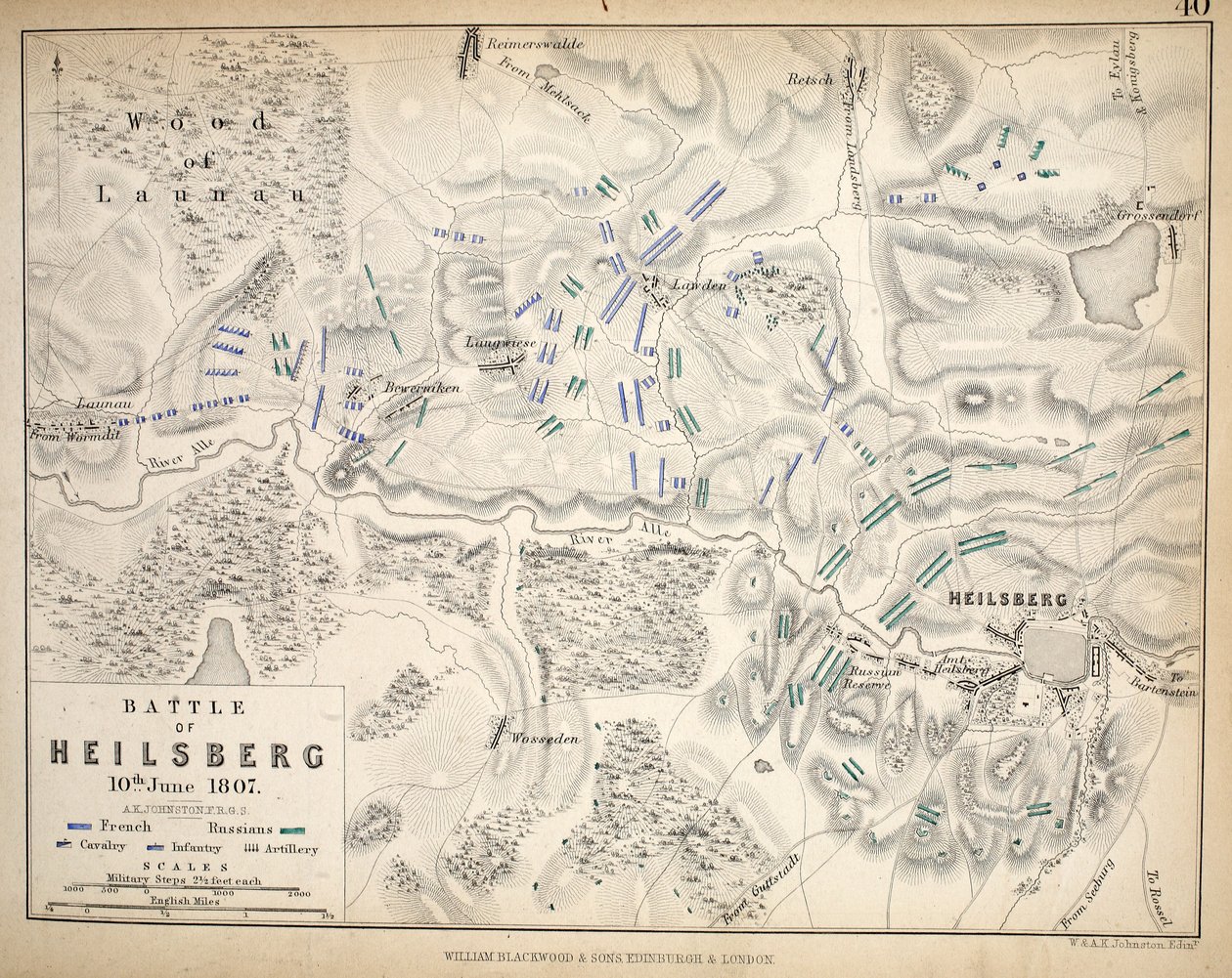 Carte de Heilsberg, publiée par William Blackwood and Sons, Édimbourg et Londres, 1848 (gravure coloriée à la main) - Alexander Keith Johnston