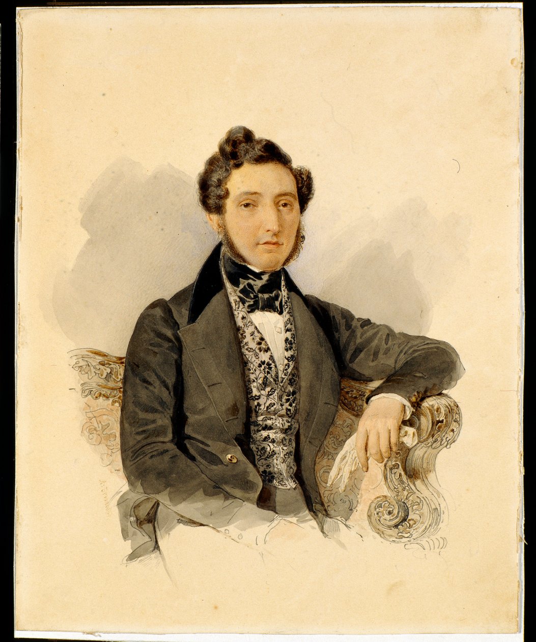 Portrait de Nikolay Mikhaylovich Donaurov - Aquarelle sur papier de Alexander Briullov - Alexander Pavlovich Briullov