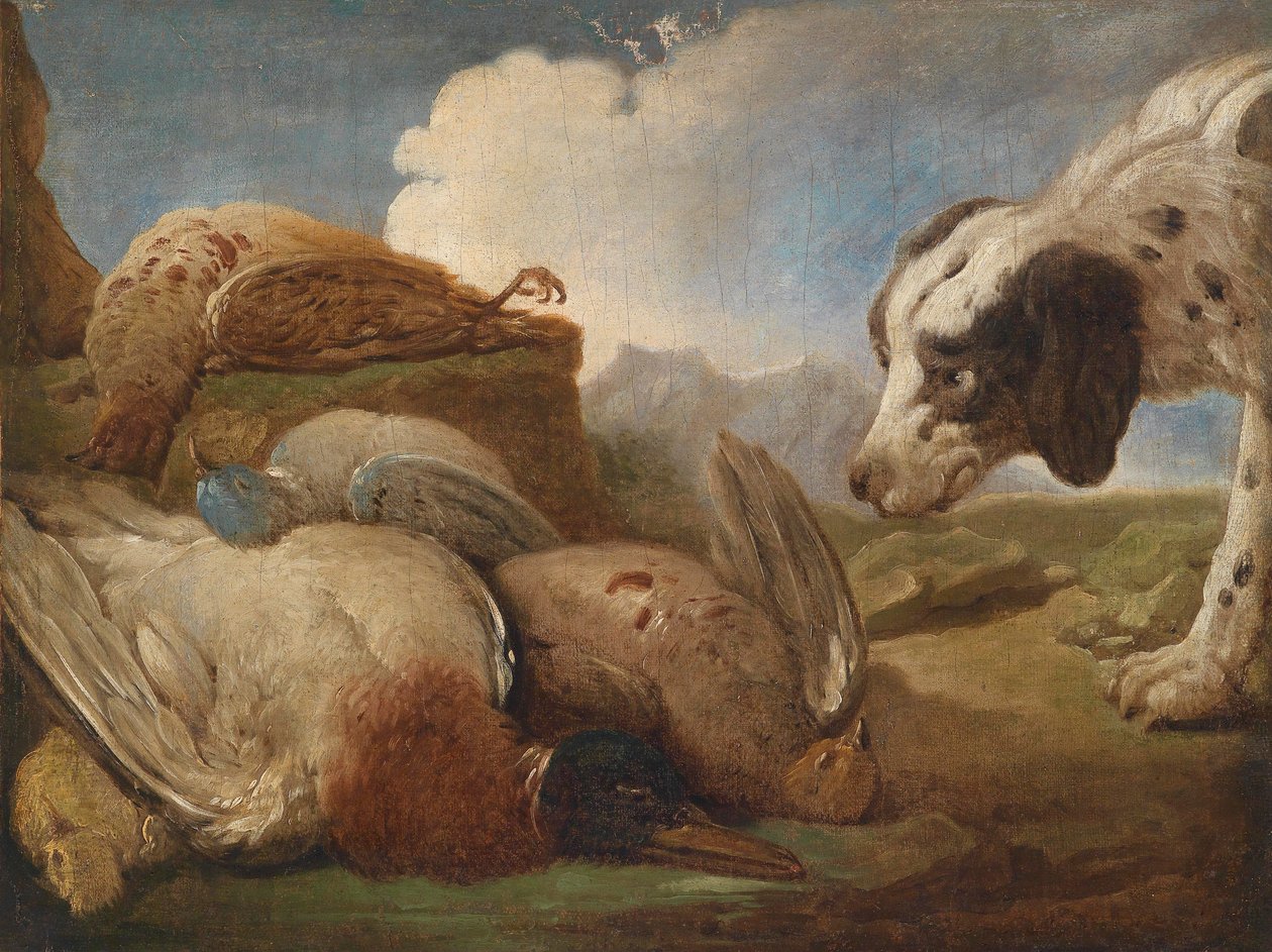 Un chien de chasse reniflant du gibier abattu - Alexandre-Francois Desportes