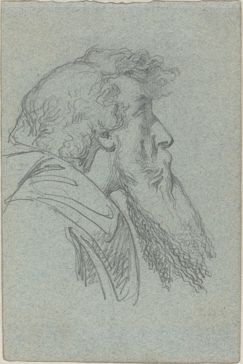 Homme barbu regardant vers le haut / Figure en manteau avec bras levés - Alexandre Bida