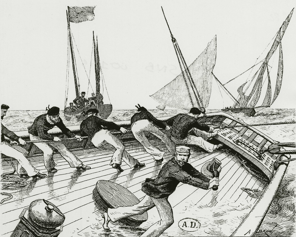 Course de voile: Le tour du Bateau-Buoée - dessin de A. Brun, Bibl. des Arts Déco - Alexandre Brun