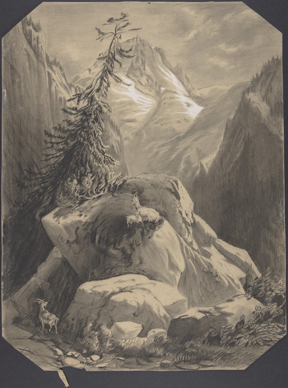 Trois chèvres dans un paysage montagneux - Alexandre Calame