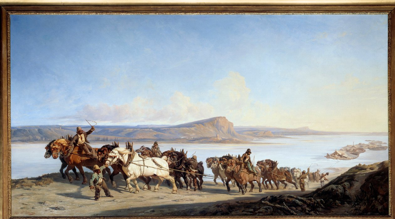 Remorquage: Attelage de chevaux servant aux remontées de bateaux sur le Rhône - Alexandre Dubuisson