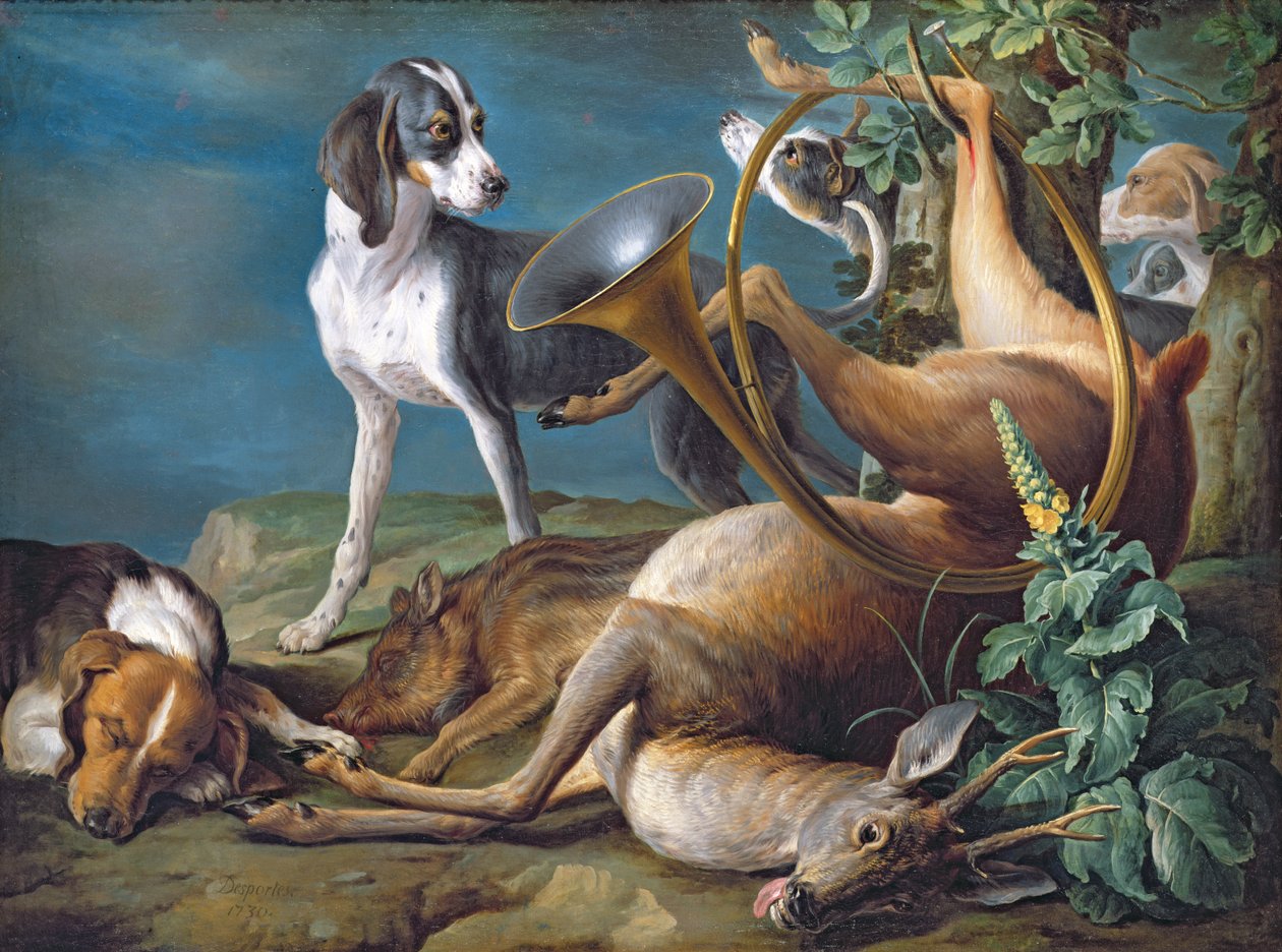 Nature morte de gibier mort avec des chiens, 1730 - Alexandre Francois Desportes