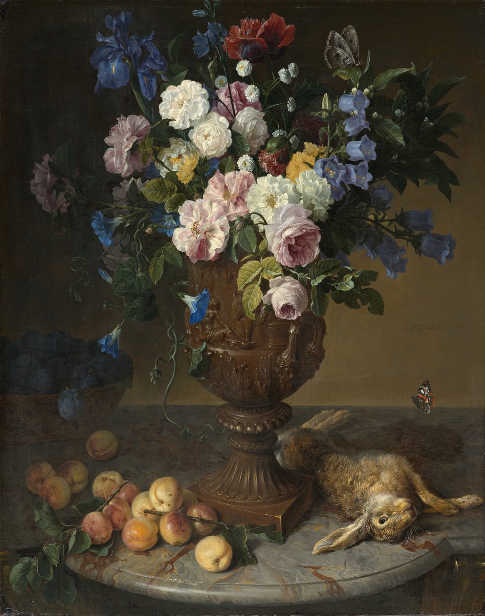 Urne de fleurs avec fruits et lièvre - Alexandre Francois Desportes