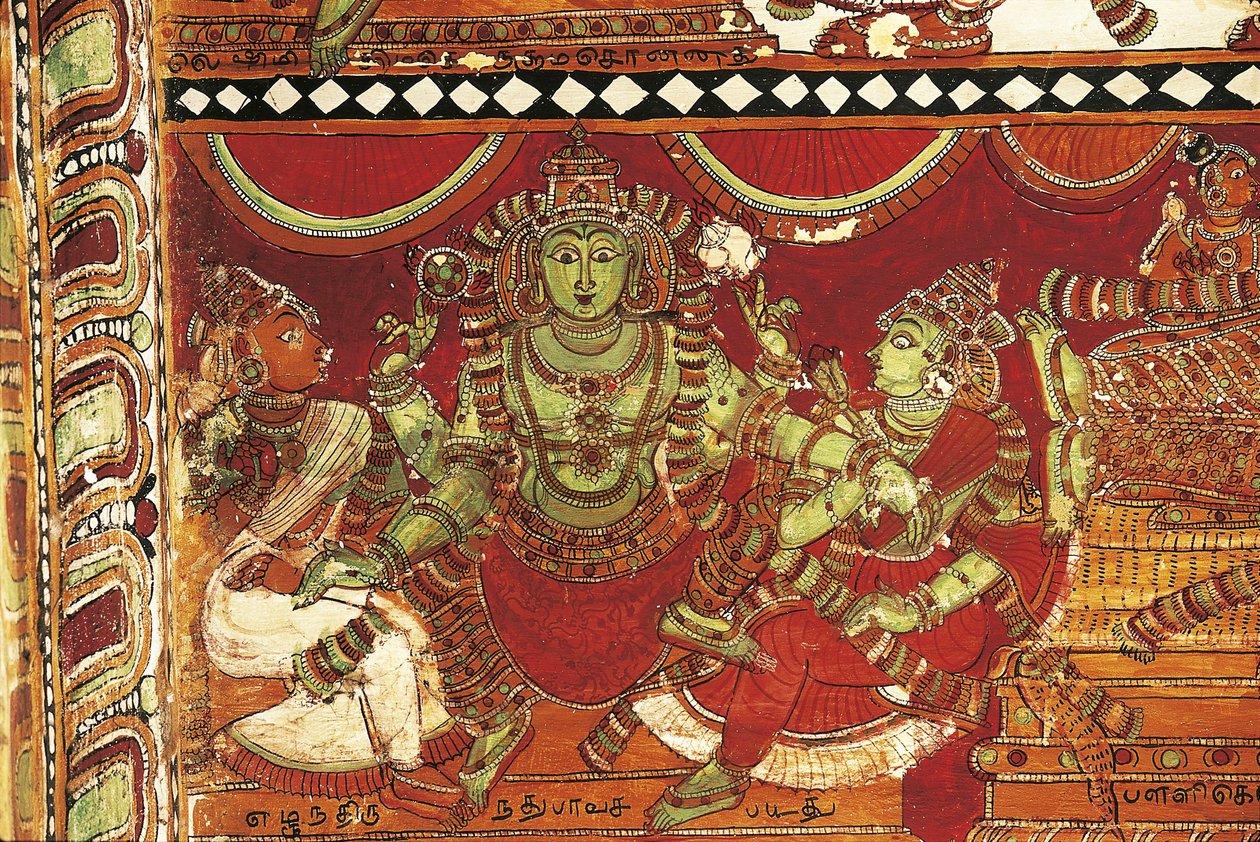 Visnu, détail des fresques représentant la vie de Shiva dans le sanctuaire de Parvati, temple de Nataraya, Chidambaram, Tamil Nadu, Inde, 5ème siècle - Nicolas Toussaint Charlet
