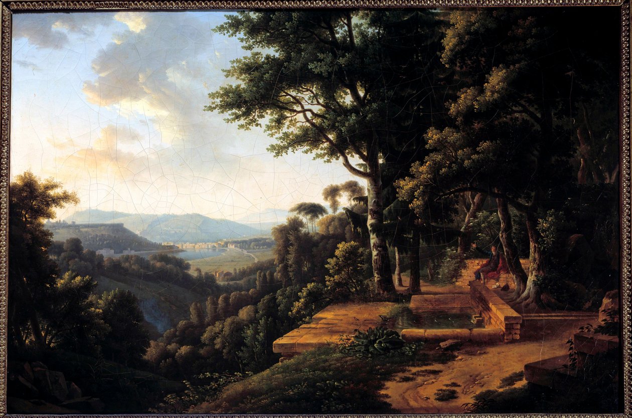 Le philosophe Jean-Jacques Rousseau (1712-1778) méditant en 1770 dans le Parc de la Rochecordon près de Lyon Peinture d