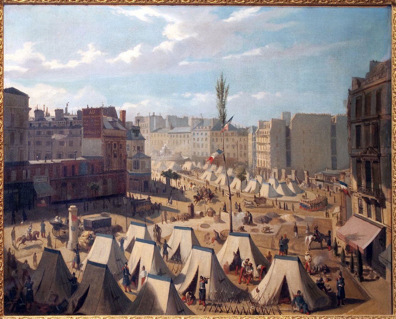 Camp de troupe, sur le Boulevard du Temple à Paris, pendant les journées de juin 1848. Peinture de Josquin (?), huile sur toile, art français - Alexandre Josquin