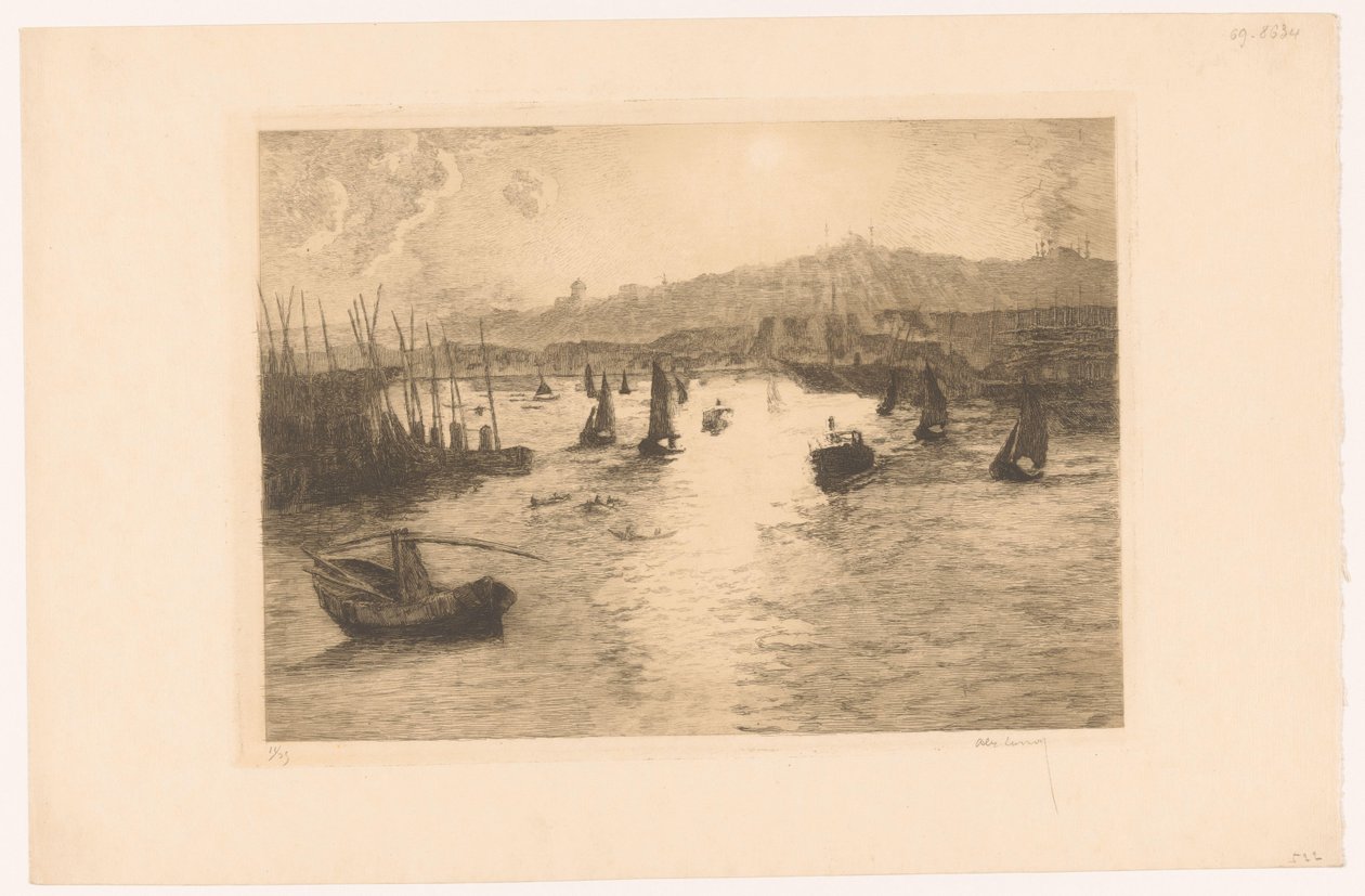 Port avec coucher de soleil - Alexandre Lunois (signed by artist)