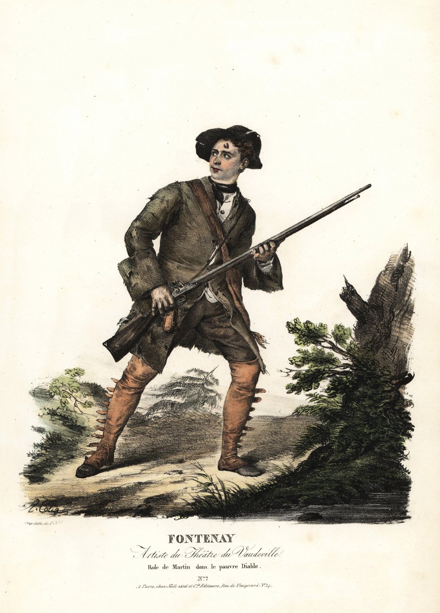 Jean-Baptiste Fontenay et Martin dans Le Pauvre Diable de Balisson et Dumersan, Théâtre du Vaudeville. Lithographie coloriée à la main par F. Noel d