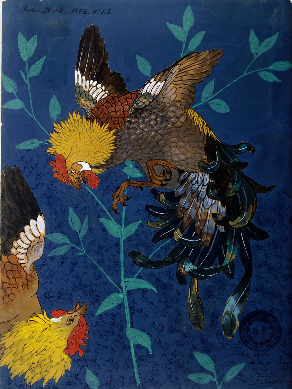 Décor pour un vase représentant une sorte de coq. Dessin de Paul Alexandre Avisse - Alexandre-Paul Avisse