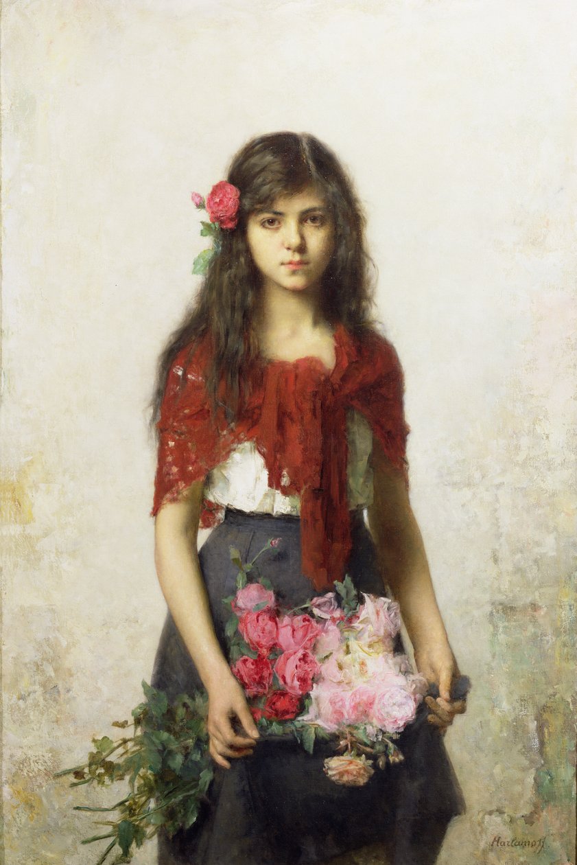 Jeune fille avec des fleurs | Alexei Alexevich Harlamoff