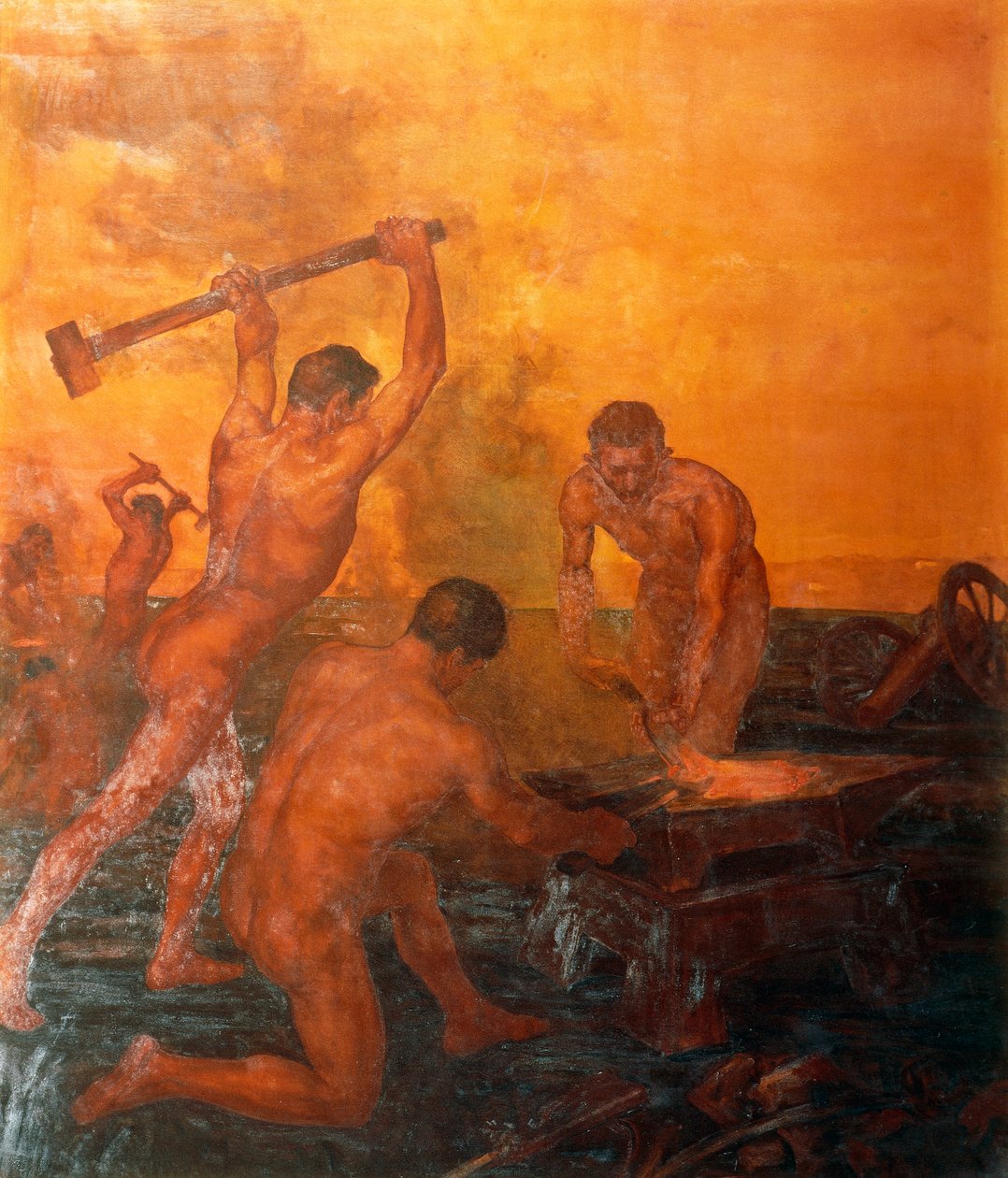 La forge, panneau gauche du triptyque des cheminots - Alfonso Quarantelli