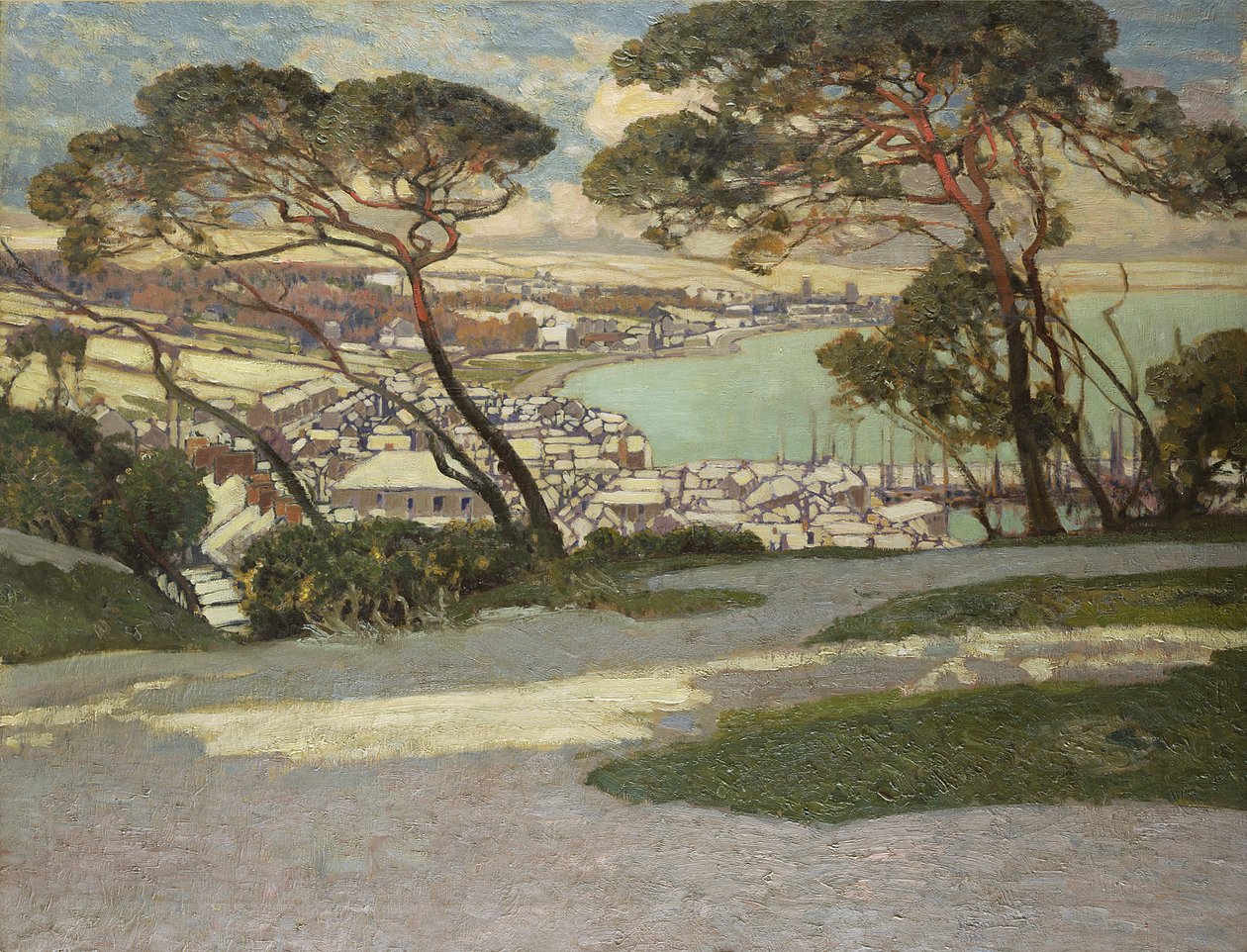 Newlyn, Penzance au loin depuis le Jardin de Geoffrey Garnier - Alfred East