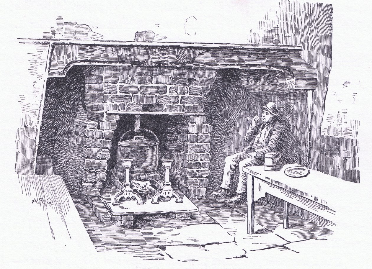 Cheminée dans une auberge du Surrey, de The Cottages and the Village Life of Rural England publié par Dent & Sons Limited, 1912 - Alfred Robert Quinton