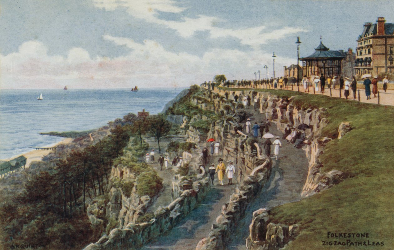 Folkestone, Chemin en zigzag et Leas | Estampe d'art
