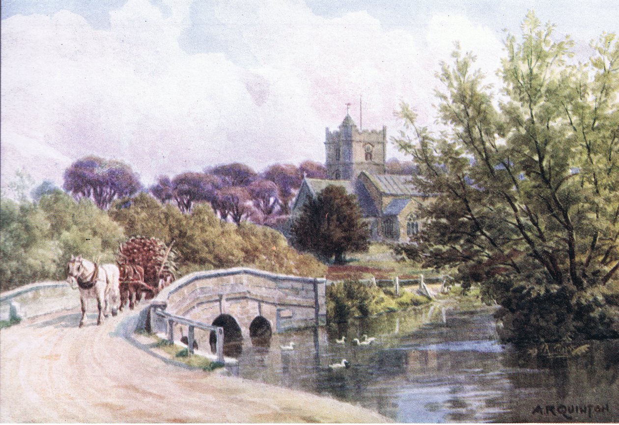 Le pont, Coombe Bissett, près de Salisbury, de The Cottages and the Village Life of Rural England publié par Dent & Sons Limited, 1912 - Alfred Robert Quinton
