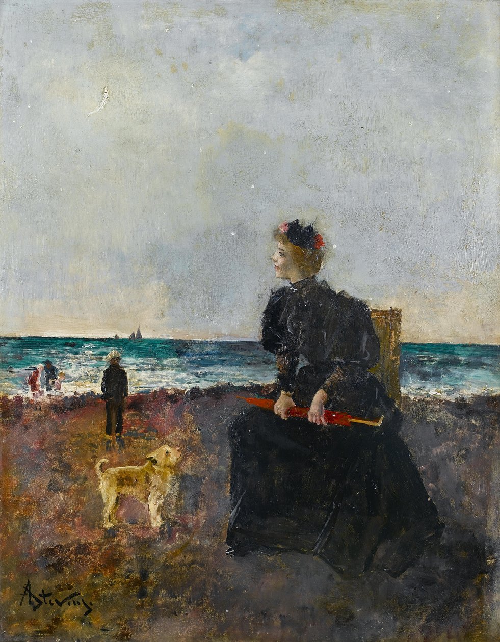Femme assise sur la plage - Alfred Emile Stevens