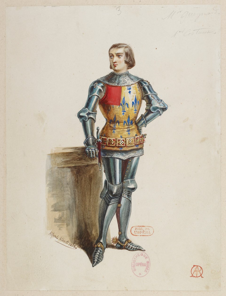 Halévy - La magicienne - maquettes de costumes par Alfred Albert - 03. (Réné), M. Gueymard, 1er costume - Alfred Albert