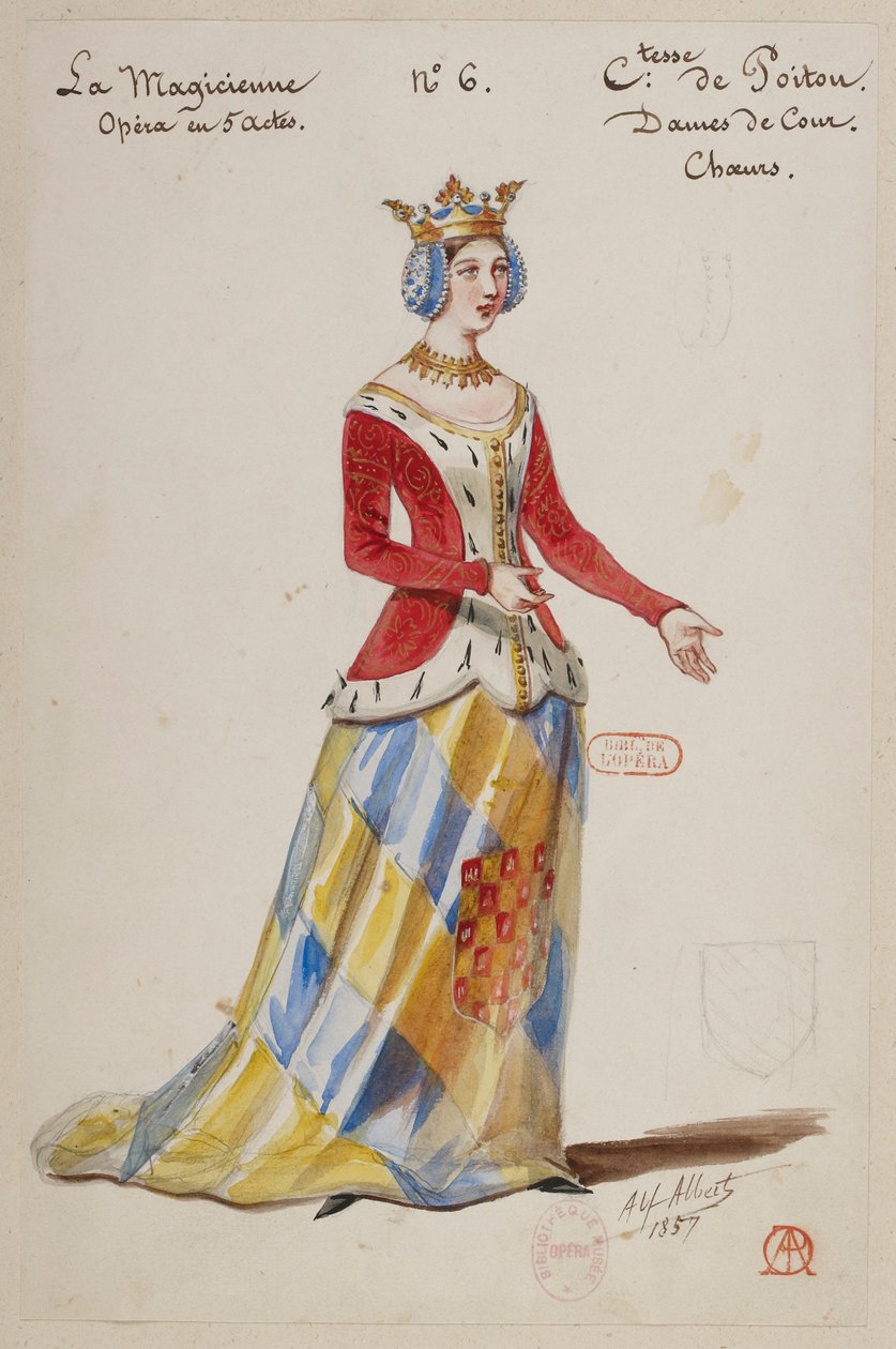 Halévy - La magicienne - maquettes de costumes par Alfred Albert - 06. Comtesse de Poitou. Dames de cour, choeurs - Alfred Albert