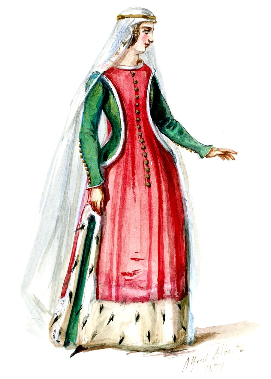 Halévy - La magicienne - maquettes de costumes par Alfred Albert - 08. Dame noble (retouched) - Alfred Albert
