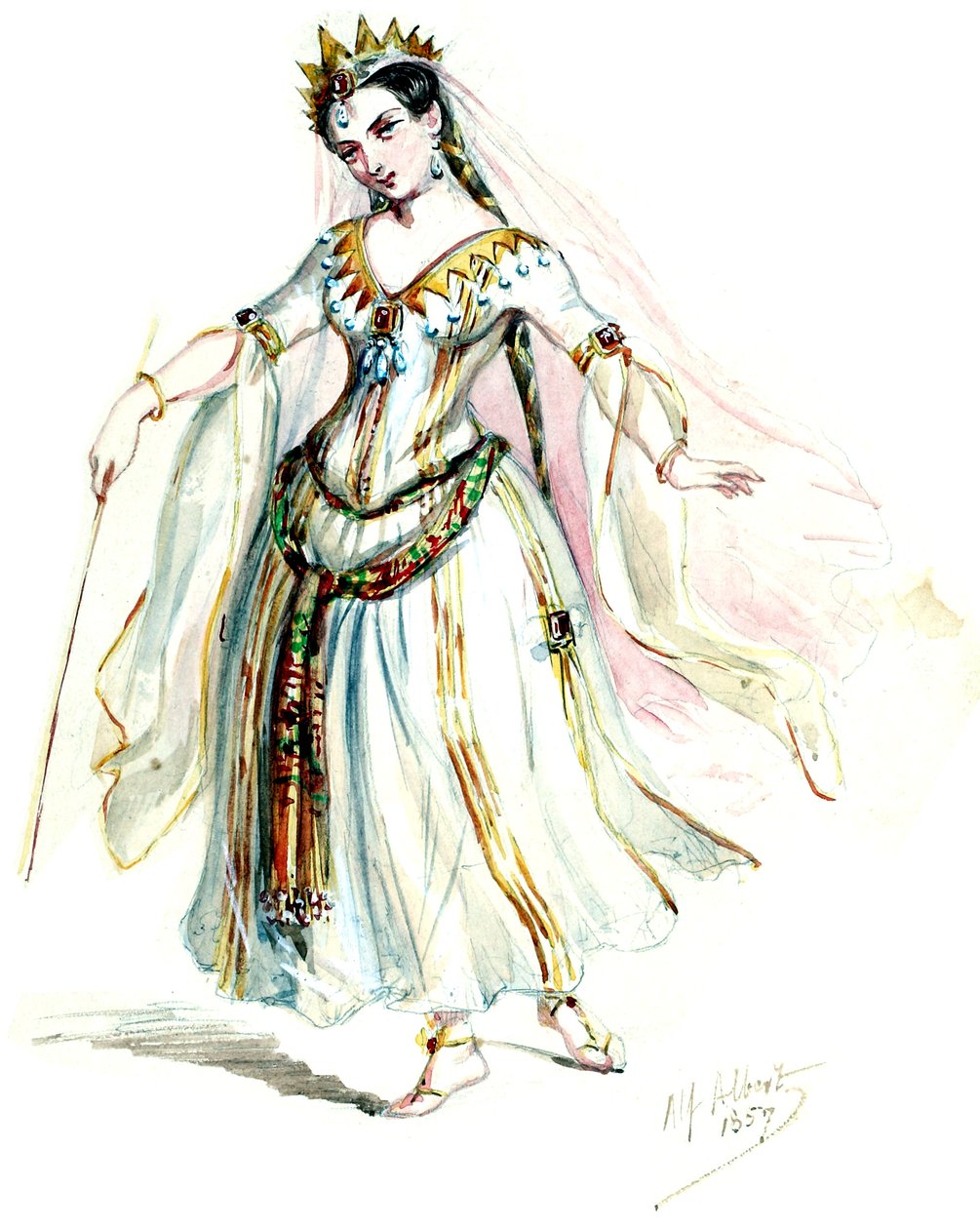 Halévy - La magicienne - maquettes de costumes par Alfred Albert - 10. Fées, choeurs dames (retouched) - Alfred Albert